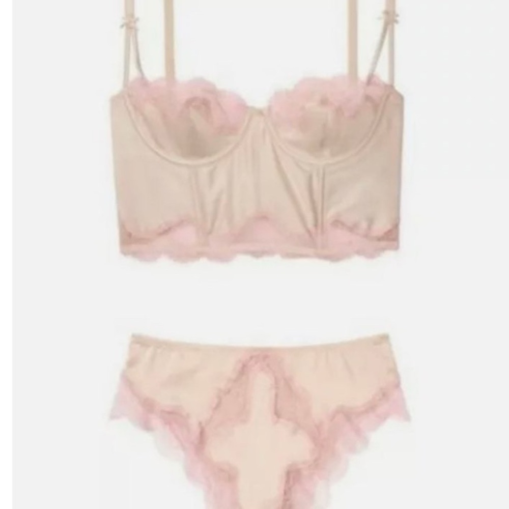 Victoria's Secret Cream and Pink Lace Bra Set